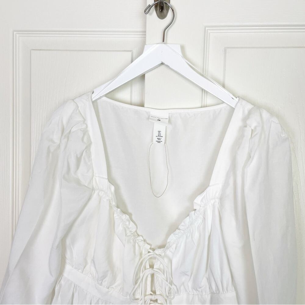 Brock Collection x H&M Tie Front Ivory Blouse Linen Blend 3/4 Sleeve NWOT Sz L - Picture 4 of 10